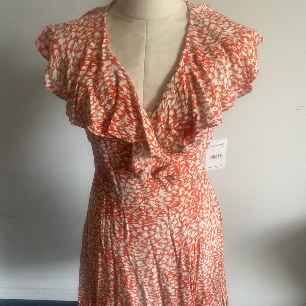 Free People Orange and White Mini Dress